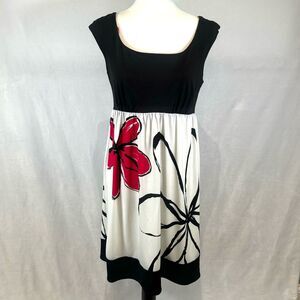 Empire waist black white and pink floral dress size 8